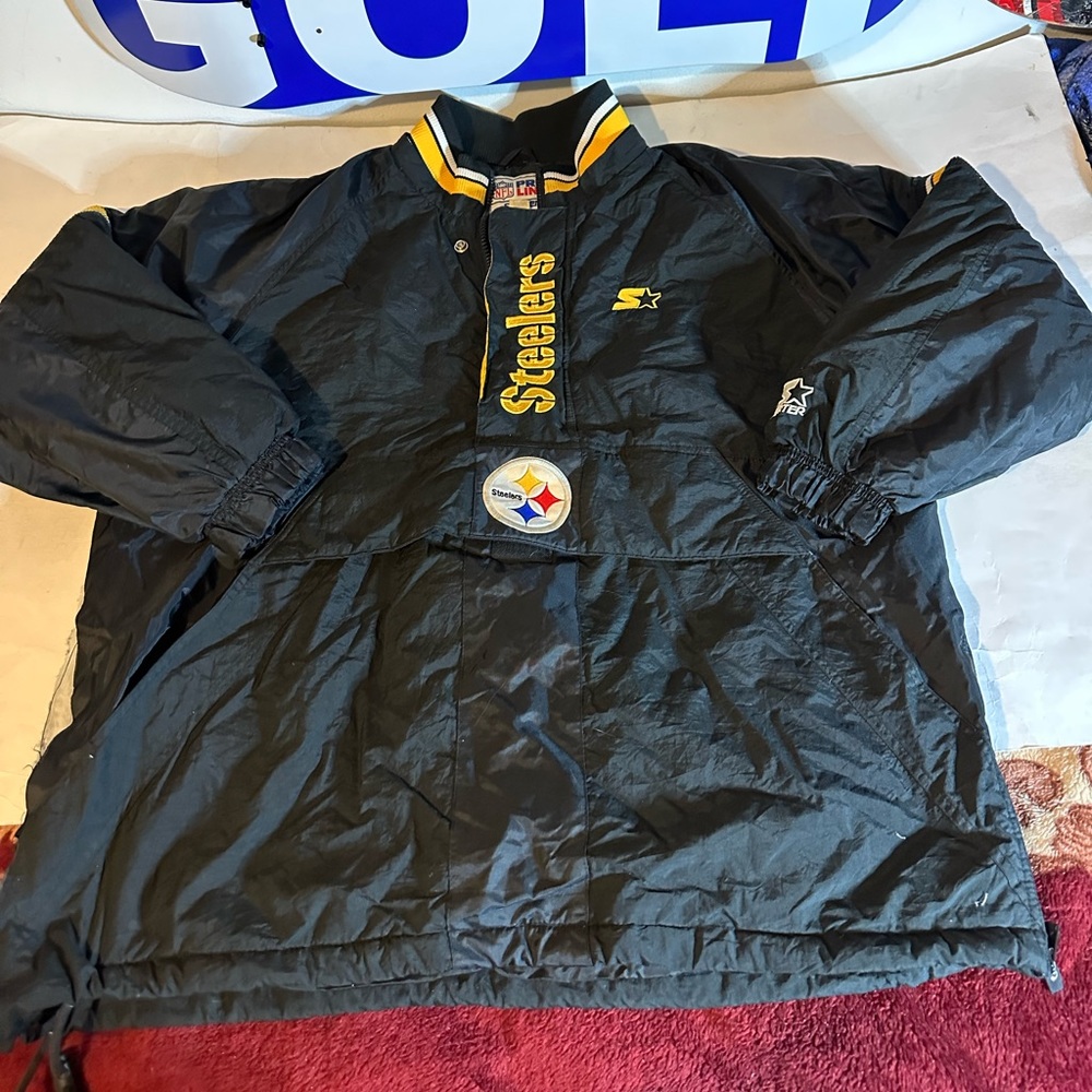 Vtg Starter Pro Line Pittsburgh Steelers Puffer Jacket Size Large Distressed